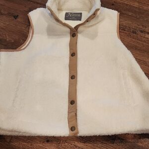 Natural Reflections Cream Sherpa Vest with Tan Trim